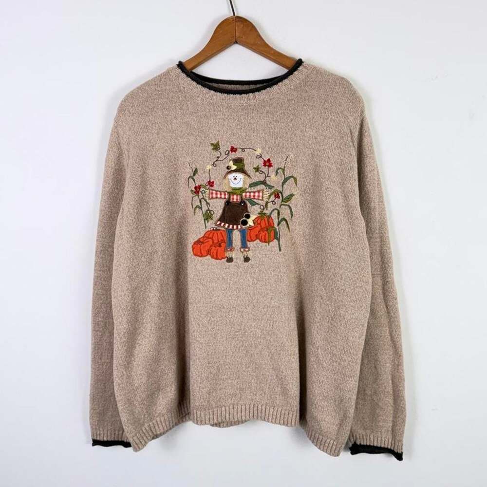 Vintage Knit Sweater Fall Scarecrow Pumpkin Oversized Preppy Halloween